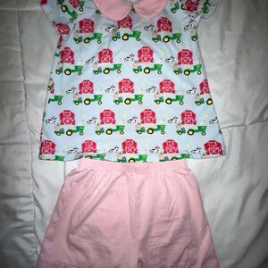 Kids Farm Birthday Print Short Set - Pink and Blue Size 3T